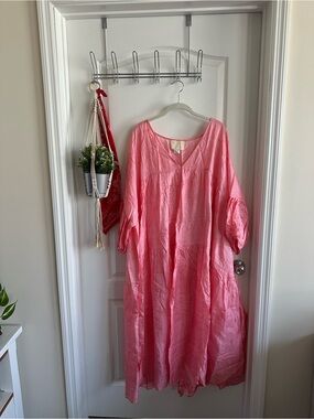Annak Airi Tussar Maxi Dress in Shocking Pink